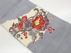 縮緬地鳳凰に花葉模様名古屋帯